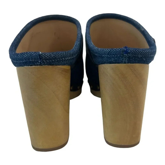 Veronica Beard Dacey Buckle Platform Clogs Eclipse Blue Denim Mules Slip On 6 - Picture 6 of 12